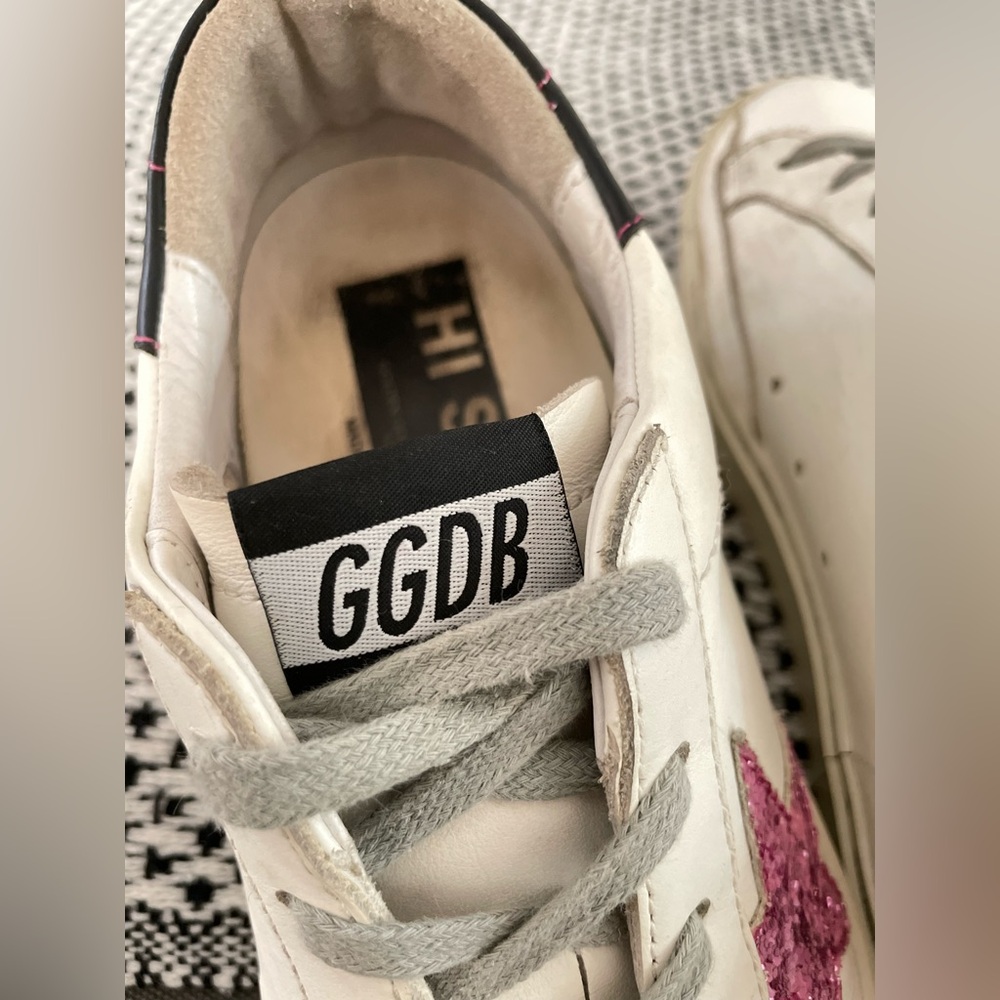 Golden Goose Hi Star Platform Sneakers White Leather Pink Glitter 39 size 8.5 - Picture 10 of 11